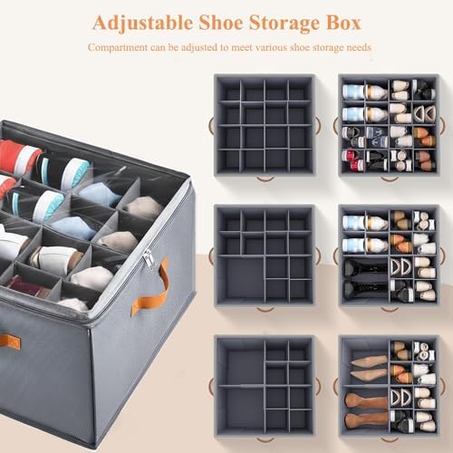 Foldable Shoe Organizer Box, Stackable Storage Bin, Gray, 2 Pack
