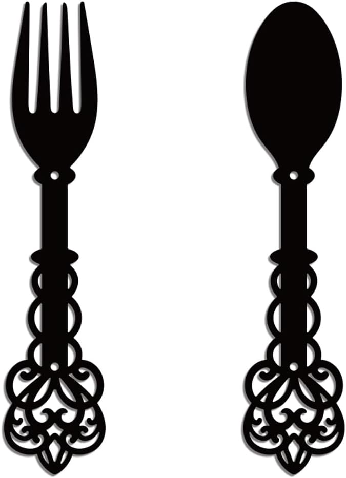 WADORN Metal Fork Spoon Wall Art Decor, Cutlery Theme Metal Wall Art Hanging Decor Signs Kitchen Cutlery Wall Sculpture Statues Decoration for Home Kitchen Restaurants Shop, 2.3x11 Inch