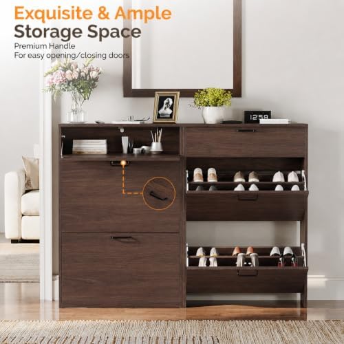 VINGLI Set of 2 Shoe Cabinets Storage for Entryway,2-Pack,Walnut