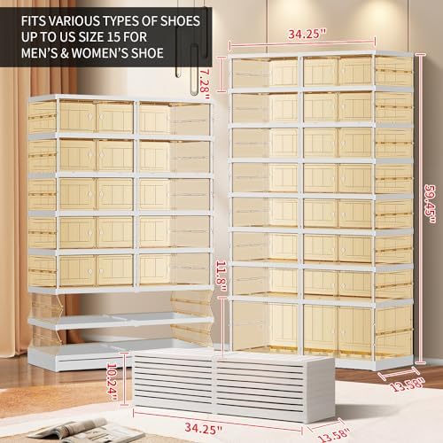 EHAMILY 8-Tier Foldable Shoe Rack Organizer with Doors, 32 Pairs, White