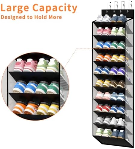 KEEPJOY 10-Tier Over Door Mesh Shoe Organizer with Large Deep Pockets, Hanging Door Shoe Storage Rack That Holds 20–30 Pairs of Sneakers, Boots and Other Footwear (Piano White)