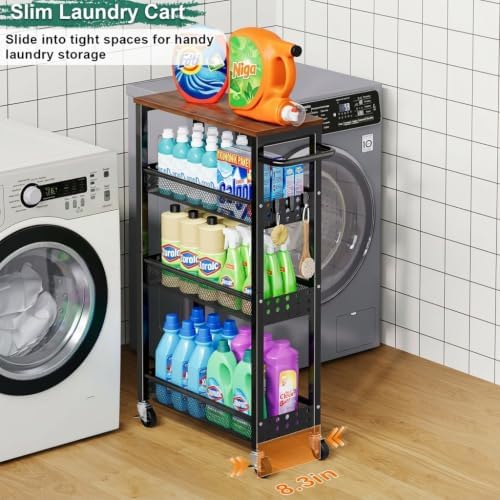 4 Tier Slim Rolling Cart with Wheels for Between Washer and Dryer Storage