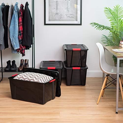 IRIS USA 4-Pack 72 Quart Storage Bins with Lids, Black