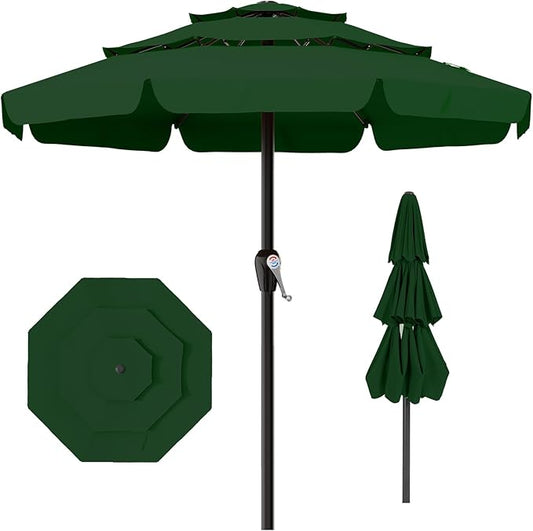 AreShark 12FT 3-Tiers Patio Umbrella with Valance, Outdoor with Crank, Large Outdoor Market Umbrellas Vented with 8 Sturdy Ribs, Patio Table Umbrellas for Garden, Deck, Backyard, Pool, Dark Green