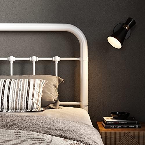 Allewie Queen Metal Bed Frame with Victorian Iron-Art Headboard, White