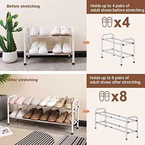 Gonfoam Expandable 2-Tier Shoe Rack for Closet and Entryway, White