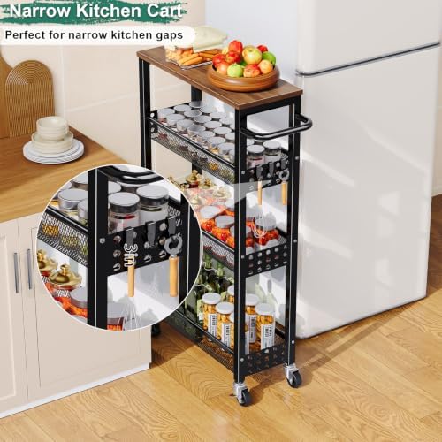 4 Tier Slim Rolling Cart with Wheels for Between Washer and Dryer Storage