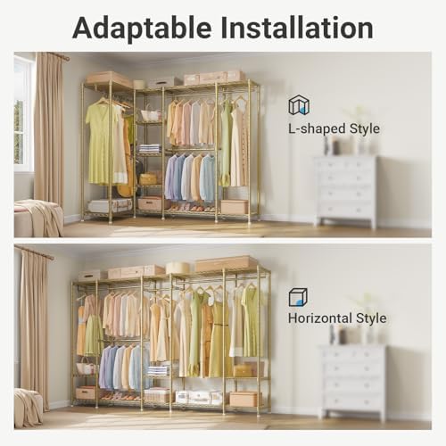 VIPEK V50 Modern Clothing Rack with Adjustable Shelves, Gold