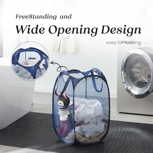 Collapsible Mesh Laundry Basket with Side Pocket & Sturdy Handles