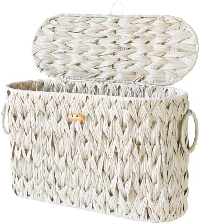 Toilet Paper Storage Basket with Lid,Toilet Paper Holder, Wicker Storage Basket with Built-in Handles for up to 6 Mega Rolls, Baskets Bathroom Accessories (Butter Milk)