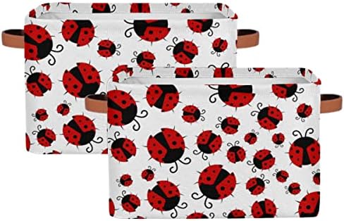 Animal Ladybugs Cube Storage Bin with Handle Collapsible Laundry Storage Basket Rectangle Container Box for Home Office Closet Shelves 2 Pack