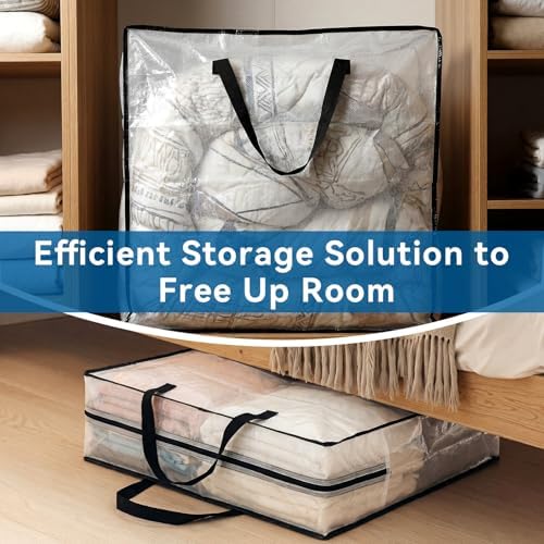 Clear Storage Bag 26 x 26 x 8.6 Inches Heavy Duty Oversized Organizer for Blankets Clothes Closet Storage Packing and Dorm College Supplies (Center zip)