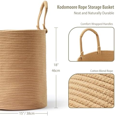 Laundry Hamper Basket, Woven Cotton Rope Blanket Basket, Nursery Storage