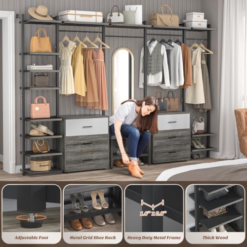 Aheaplus Closet System with 6 Drawers, 8FT Wood Closet Organizer, Black