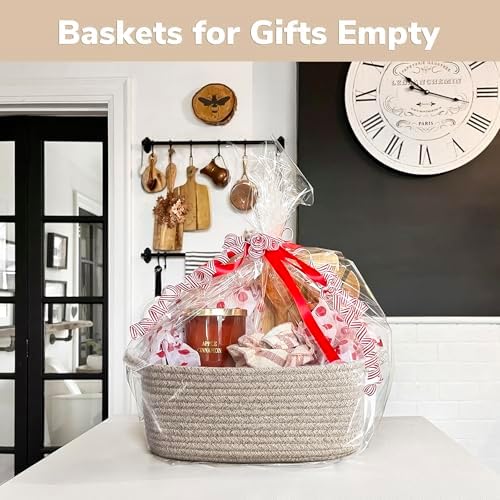 CHICVITA Small Woven Rope Gift Basket, Decorative Shelf Basket, Brown