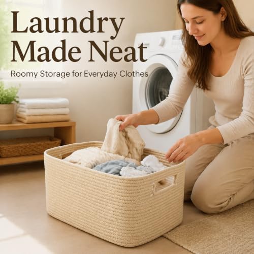 22.8GAL Xl Extra Large Laundry Basket for Bathroom, Dorm dirty Clothes, Sturdy Portable Aesthetic Boho Cute Woven Storage Shoes Blanket Baskets for Living Room Decor Girls Boys Pets Toys Oatmeal