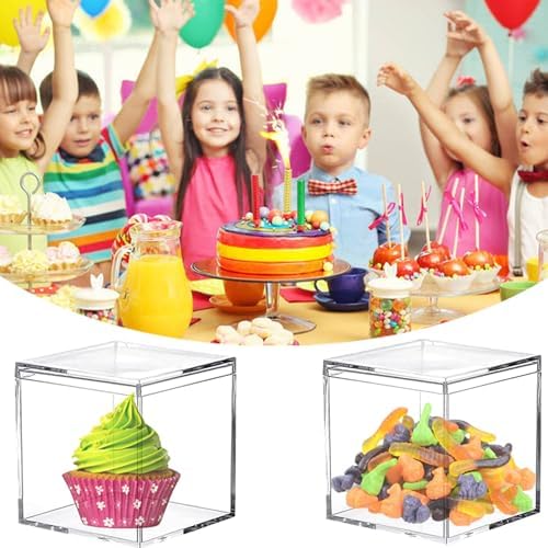 KissYou Acrylic Candy Box Clear Boxes with Lids 12 Packs Acrylic Display Square Cube Wedding Birthday Graduation Party Candy Box Decoration Boxes