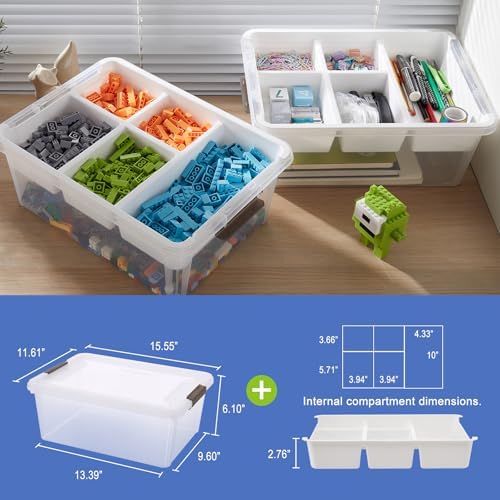 17QT Clear Plastic Craft Storage Box with Removable Tray & Lid - 2 packs | white container, art supply organizer for playdoh, sewing, beads & craft tools, space-saving stackable bins