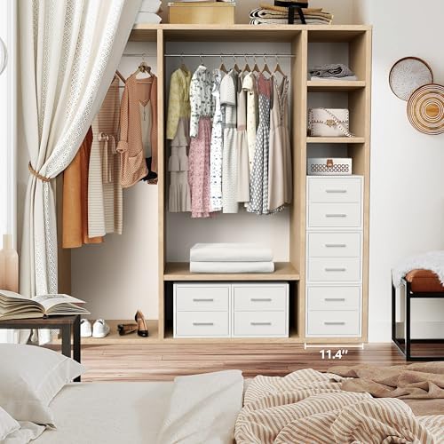 BOLUO Stackable Storage Drawers Closet Organizers and Storage Fabric White 2 Drawer Dresser for Bedroom Modern