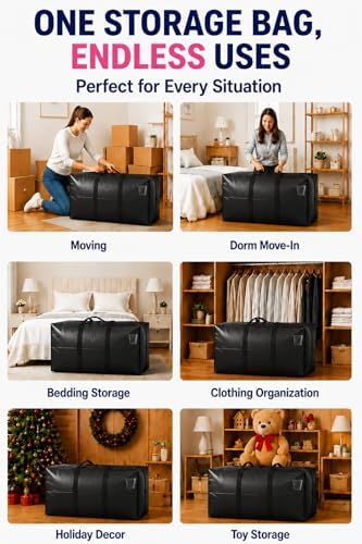 Extra Large Storage Bags, Jumbo Moving Tent Storage Bags, Foldable Big Black XXL Duffle Bag for Travel,Christmas Tree Bag, 42x23x13.5inch - 2PACK