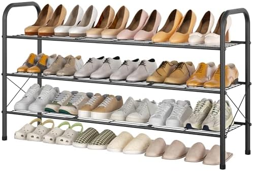 Hoctieon 3 Tier Mesh Style Shoe Rack, Entryway Shoe Shelf, Shoe Storage Organizer, Shoe Rack for Closet, Space Save for Bathroom, Garage, Hallway, Bedroom, Living Room, Black