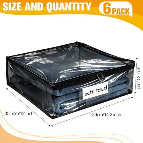 Plastic Storage Bags with Easy-Glide Zipper, Pack of 6, Durable Clear Vinyl Zippered Storage Bags for Clothes Sweaters Comforters Blankets Sheets Bedding (14.2 x 12 x 3.2 Inch, Transparent Black)