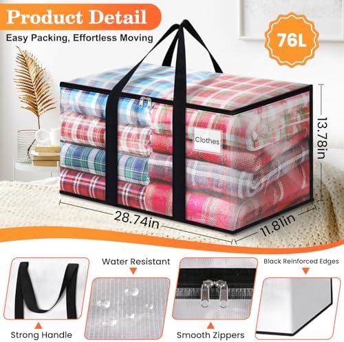 Moving Bags, Extra Large Heavy Duty Storage Bags, 76L, 10 Packs