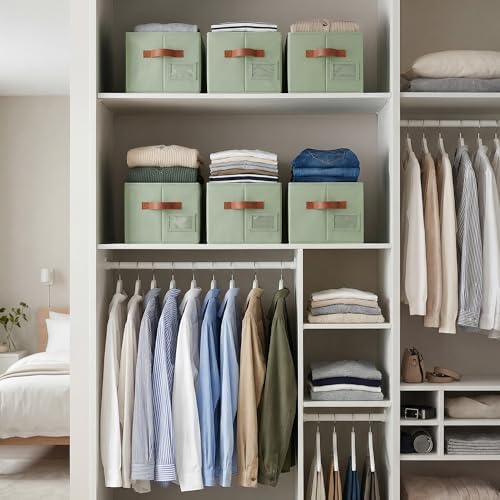 GRANNY SAYS Closet Storage Bins with Label, Sage Green, Medium, 3-Pack