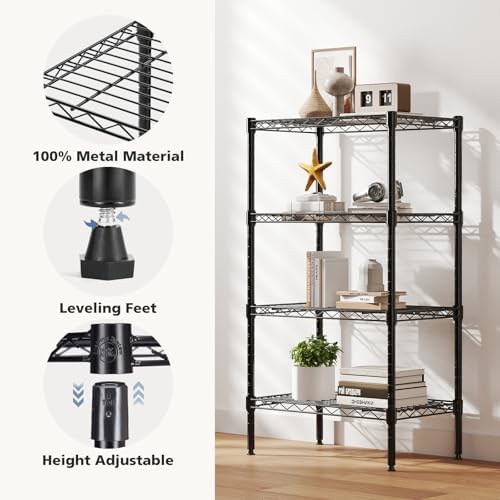 DUMOS 4-Tier Metal Storage Shelves, Wire Shelving, Storage Rack, 23.3" W