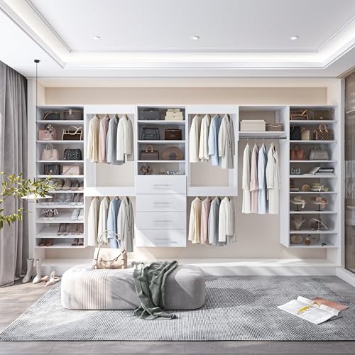 Modular Closet System, 72" Wide Wall-Mounted Closet Tower Organizer with Adjustable Shelves for Walk-In Closet Storage, White