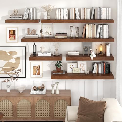 48 Inch Floating Shelves for Wall, 12"D Wood Storage Shelves, Walnut Finish
