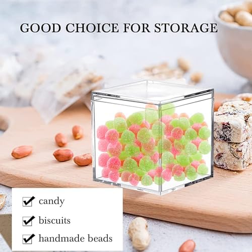 KissYou Acrylic Box with Lid Small Candy Box Clear Display Boxes Square Cube Jewelry Storage Contanier Birthday Wedding Graduation Party Decoration