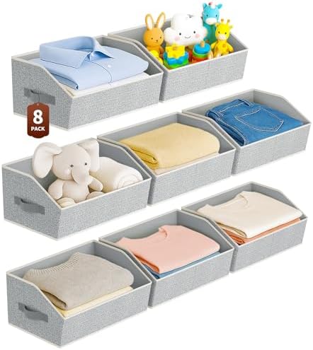 Homsorout Large Closet Organizers and Storage Bins - 8 Pack Trapezoid Storage Baskets for Shelves, Foldable Fabric Baskets with Handles Ideal for Closet, Basket, Wardrobe and Shelf Storage, Light Grey