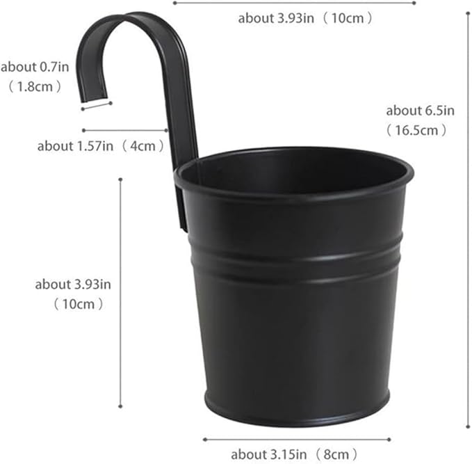 XZJMY 5 Pcs Hanging Flower Pots Metal Iron Bucket Planter Pot Metal Bucket Flower Holder with Hook Indoor Outdoor Decor for Railing Fence Balcony Garden (Black)