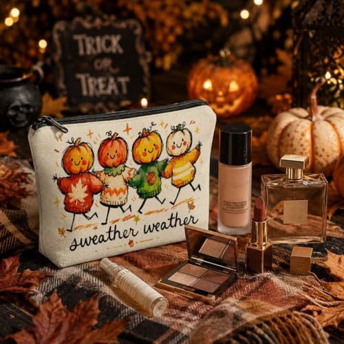 Fall Pumpkin Makeup Bag for Women, Cozy Fall Gifts