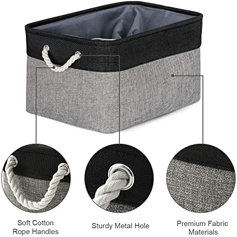 TheWarmHome Organization and Storage Basket for Organizing - 17x14x10 inch Large 3 Pack Collapsible Storage Bin for Shelves, Fabric Basket for Gifts Empty Organizer Gift Closet (Black & Grey)