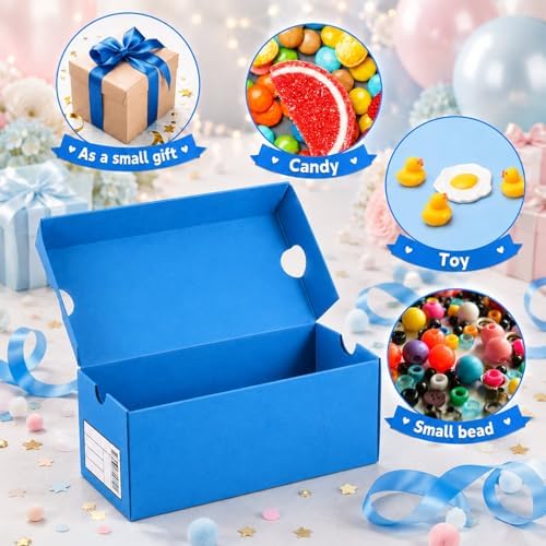 Bornerwhite 12 Sets Mini Shoe Gifts Boxes Mini Sneaker Boxes 4.7x2.5x2 Small Shoe Cases Cardboard Sports Theme Small Gift Case with Writable Label Birthday Party Favor for Candies Cookies Snacks Blue