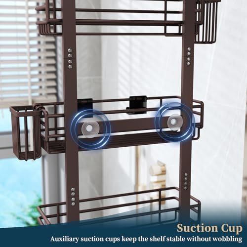 Consumest Over The Door Shower Caddy - 5 Tier Adjustable Shower Organizer Hanging with 2 Toothbrush Holders & 4 Hooks, Rustproof Organizer Shelf, Storage Rack for Bathroom, Bronze