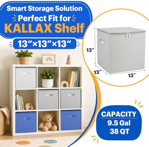SAM AND MABEL Toy Storage Organizer with Play Mat – 13" x 13" x 13" Stackable and Collapsible Cubby Box Organizers for Kids Playroom, Nursery Storage Bins for Boys and Girls (Warm Grayish Beige)