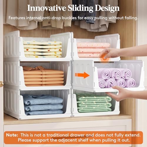 Lifewit 12 Pack Stackable Closet Organizers and Storage Basket for Clothes, Plastic Sweater Storage Bins for Wardrobe, Stacking Clothing Containers for RV, Pantry, Shelf, Kitchen, Dorm, 14" Depth
