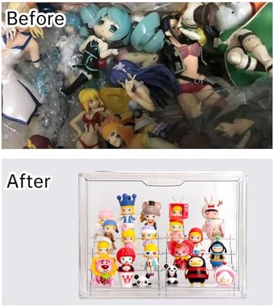 BOHOIDEE Clear Acrylic Display Case with Two Display Shelves for Figures, Dustproof Storage Organizer Box with Magnetic Door, Acrylic Collectibiles Showcase