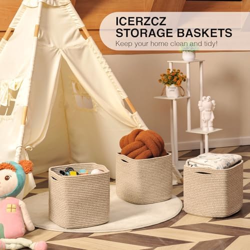 ICERZCZ 11 Inch Cube Storage Bins, Woven Baskets, Mixed Brown, Pack of 3