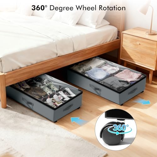2-Pack Under Bed Storage Containers with Wheels, 75L Each, Gray