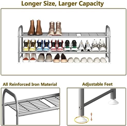 LINZINAR 2 Tier Long Shoe Rack for Closet Metal Shoe Organizer for Entryway