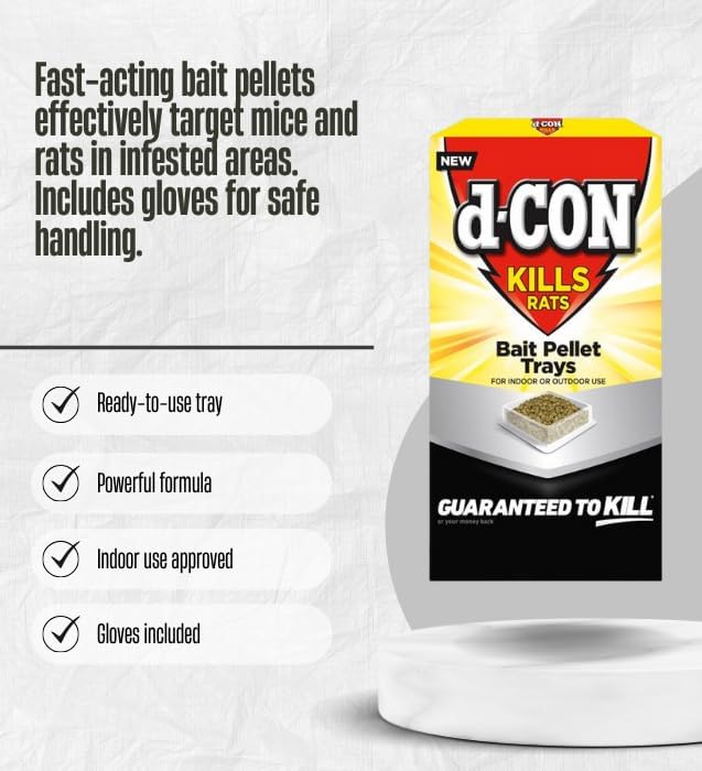 2X d-CON Toxic Bait Tray Pellets for Mice and Rats 6 oz Bundle with Work Gloves – Helps Manage Indoor Rodent Activity in Targeted Areas with Safer Handling – Gift Set (3 Items).