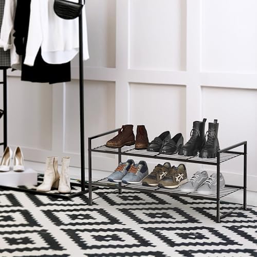 Simple Houseware 2-Tier Stackable Wired Grid Shoe Rack, Black