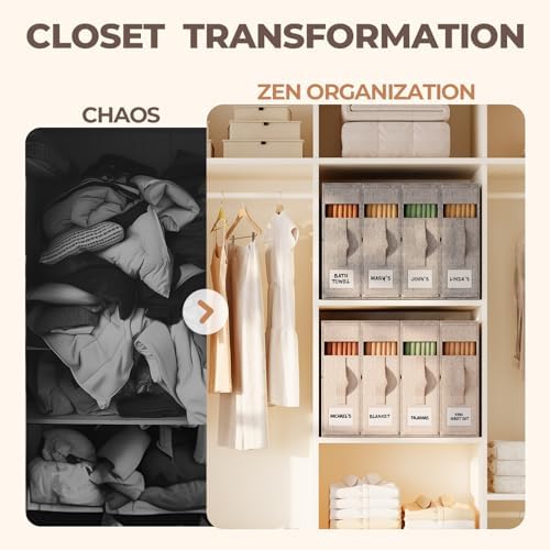 Sheet Organizers and Storage for Linen Closet, 6Pack Beige