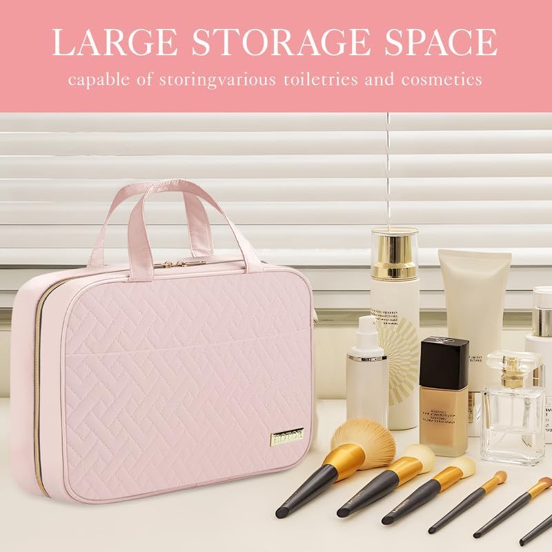 HOTOR Hanging Travel Toiletry Bag Women Men Essentials Pale Pink | Big Compartment, Waterproof Travel Accessories, Makeup Organizer Cosmetic Bag for Cruise, Gift, Road Trip, Vacation, Large