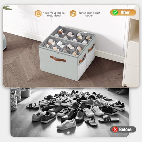 2 Pack Shoe Organizer for Closet, Foldable Shoe Storage with Adjustable