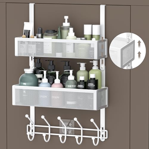 Over The Door Hooks Organizer with 2 Mesh Baskets and 10 Hooks